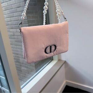 DIOR Beauty Pink Makeup Puffer Pouch Chain Bag